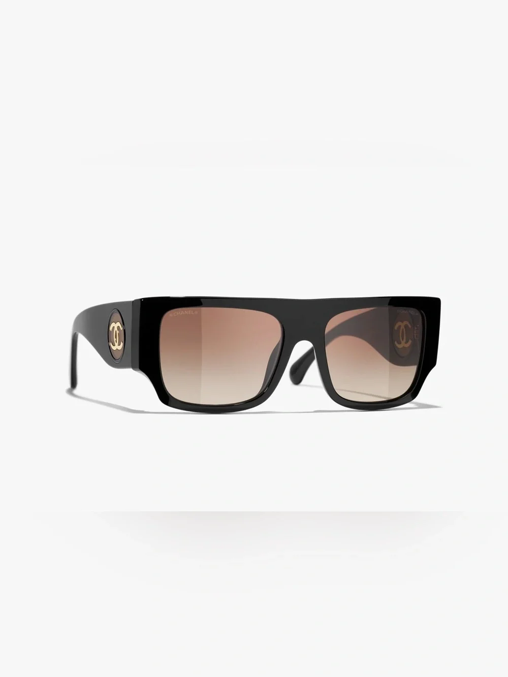 CHANEL Sunglasses Black 5549 C622/S5 Womens 55mm Square Brown Lens Gold CC